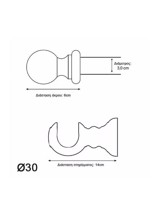 Ramino Lemn Galerie pentru perdele Simplu Φ30mm 200buc Cerneală