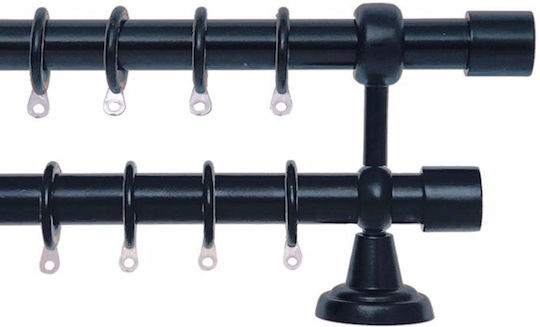 Import Hellas Metallic Curtain Pole Single Cap Diameter 25mm Length 160cm Black