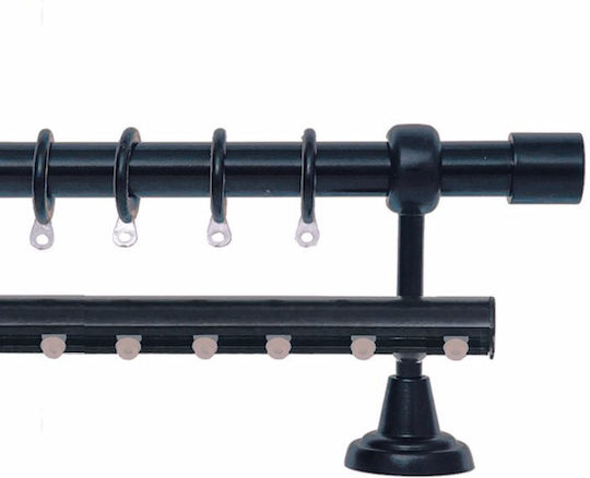 Import Hellas Metallic Curtain Pole Single Cap Diameter 25mm Length 160cm Black