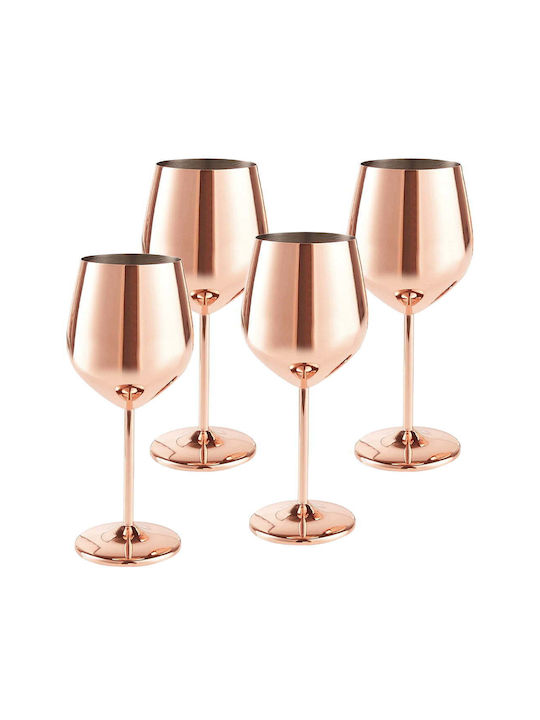 Quasar Set de pahare pentru Vin Alb și Roșu din Oțel Inoxidabil în Culoarea Rose Gold Cu picior 500ml 4buc