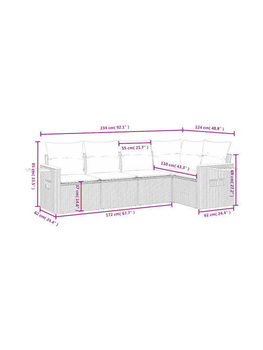 Corner Outdoor Sofa Rattan with Cushions 55x55x69cm