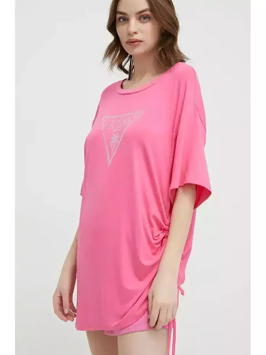Rochie Stil Bluză Damă Mâneci Scurte Roz