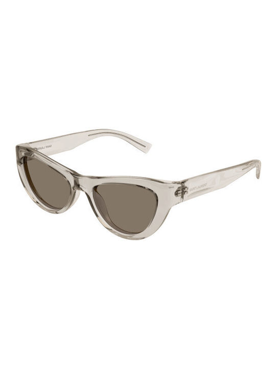 Ysl Women's Sunglasses with Beige Plastic Frame and Brown Lens SL 676 005