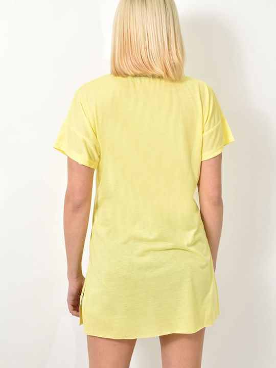 First Woman Women's Blouse Short Sleeve with V Neckline Yellow