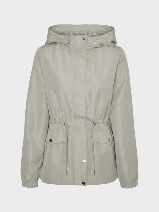 Vero Moda Women's Short Parka Jacket for Winter with Hood Ecru