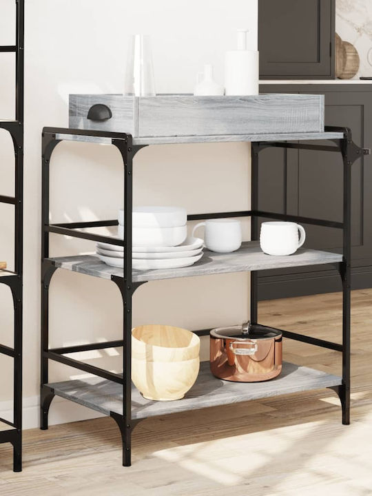 vidaXL Τρόλεϊ Κουζίνας Ξύλινο 3 Θέσεων Γκρι 81.5x41x92.5cm