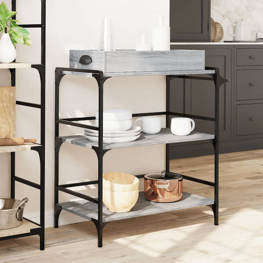 vidaXL Τρόλεϊ Κουζίνας Ξύλινο 3 Θέσεων Γκρι 81.5x41x92.5cm