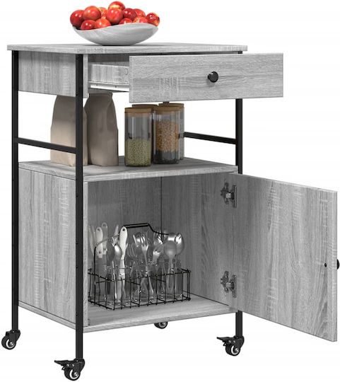 vidaXL Wooden Kitchen Trolley 3 Tiers Gray 56x43x89.5cm