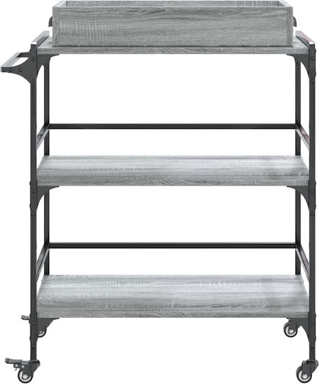 vidaXL Τρόλεϊ Κουζίνας Ξύλινο 3 Θέσεων Γκρι 81.5x41x92.5cm