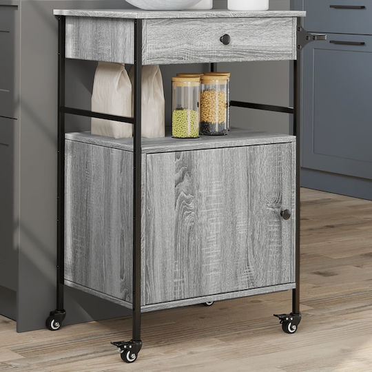 vidaXL Wooden Kitchen Trolley 3 Tiers Gray 56x43x89.5cm