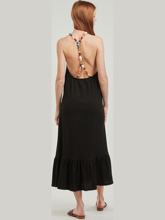 Dress Καλοκαιρινό Midi Φόρεμα με Βολάν Μαύρο