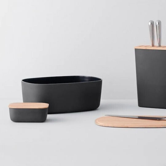Stelton Ψωμιέρα με Καπάκι Ξύλινη Μαύρη 34.5x22.5x13cm