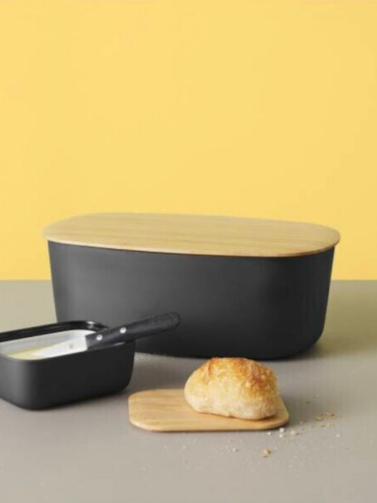 Stelton Ψωμιέρα με Καπάκι Ξύλινη Μαύρη 34.5x22.5x13cm