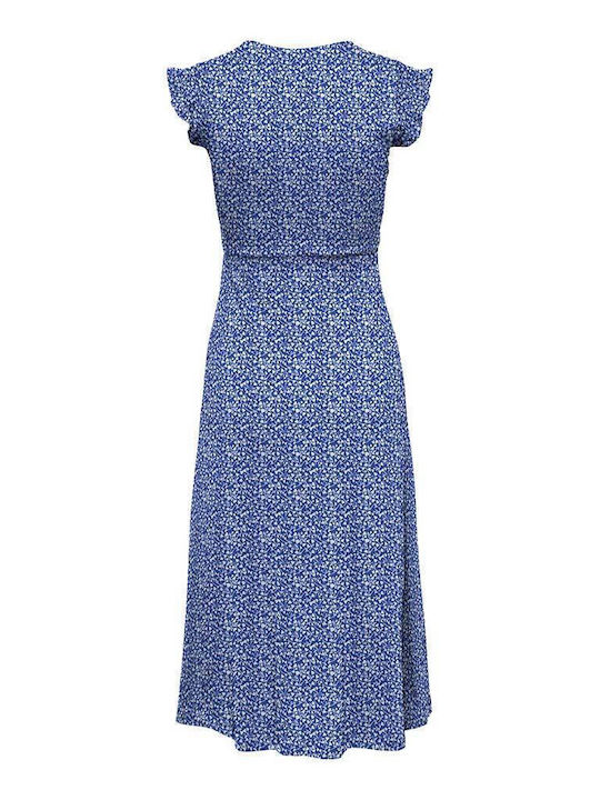 Only Life Midi Φόρεμα Κρουαζέ με Βολάν Blue