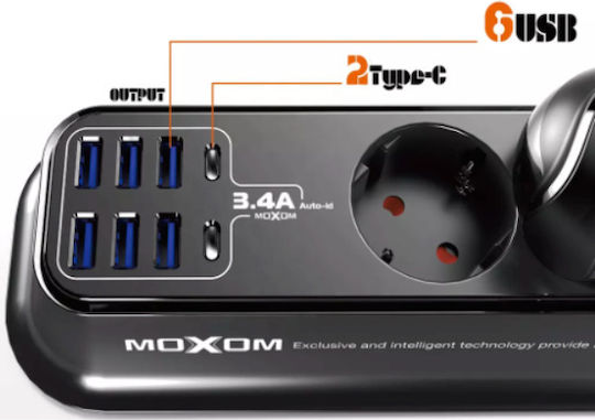 Moxom Захранваща лента Безопасност с 6 USB-A и 2 USB-C