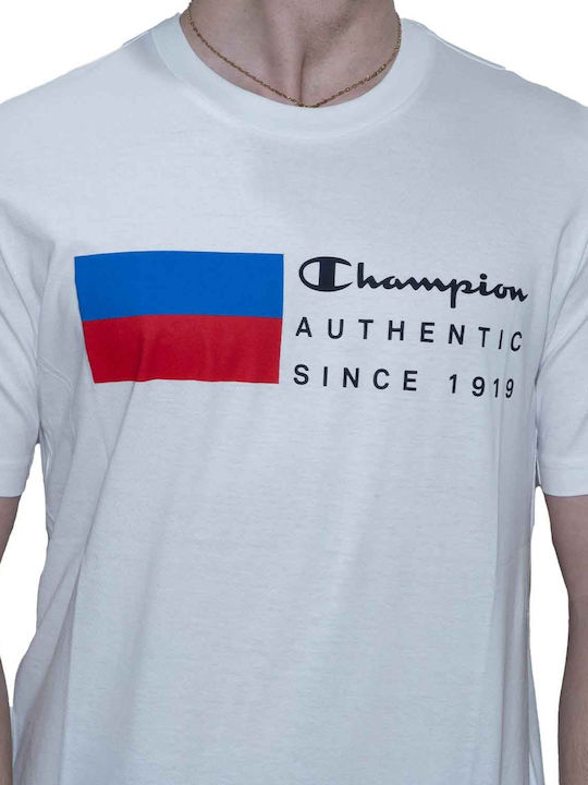 Champion Crewneck T-shirt Bărbătesc cu Mânecă Scurtă Alb