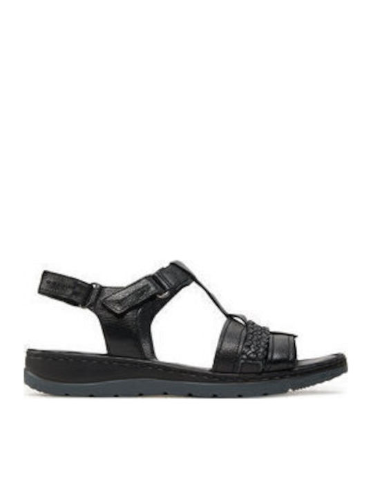 Leather Women's Flat Sandals in Black Color