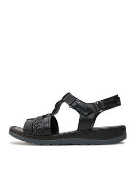 Leather Women's Flat Sandals in Black Color