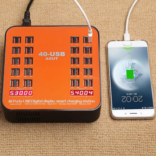 Jiageng Зарядна Станция с 40 USB-A Изходни Порта 200W Черна / Оранжева (WLX-840)