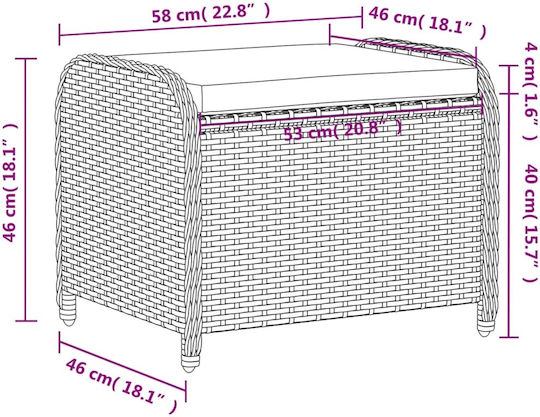 Băncuță De Grădină Cub Pentru Exterior Rattan Cu Pernă Gri 58x46x46cm