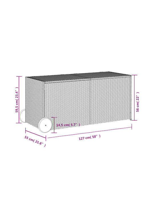 vidaXL Μπαούλο Αποθήκευσης Εξωτερικού Χώρου Rattan 283lt Μαύρο Μ127xΠ55xΥ56εκ.