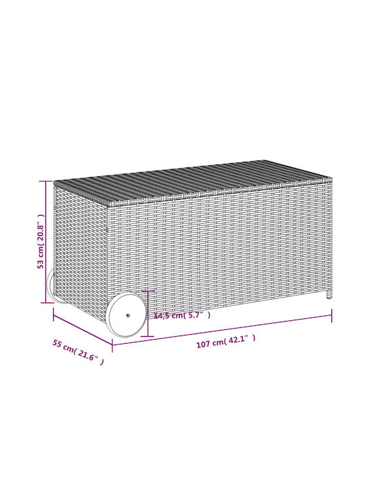 vidaXL Μπαούλο Αποθήκευσης Εξωτερικού Χώρου Rattan 190lt Καφέ Μ107xΠ55xΥ50εκ.