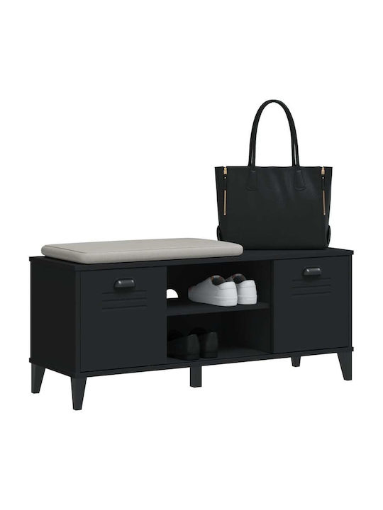 Entry Furniture with Shoe Rack Black Velvet-Black Metal 106x35x45cm
