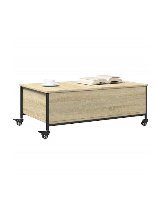 Rechteckiges Zentral Kaffeetisch aus Holz mit Rädern Sonoma Eiche M91xB55xH34cm