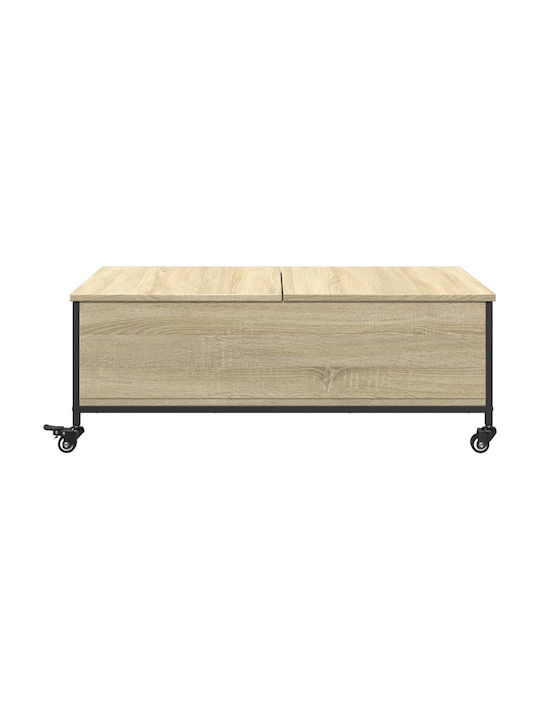 Rechteckiges Zentral Kaffeetisch aus Holz mit Rädern Sonoma Eiche M91xB55xH34cm