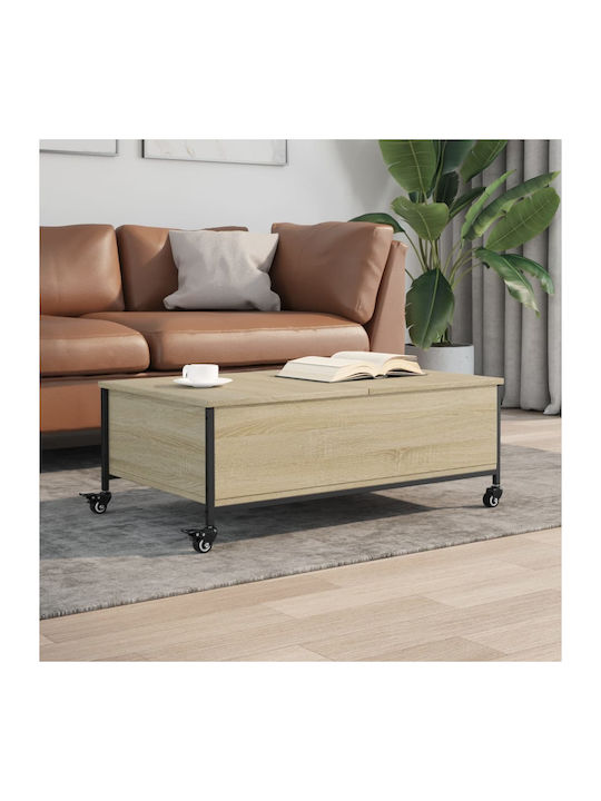 Rechteckiges Zentral Kaffeetisch aus Holz mit Rädern Sonoma Eiche M91xB55xH34cm