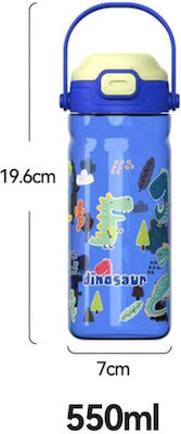 Tatu Moyo Kids Water Bottle Dinosaur Plastic with Straw Blue 550ml