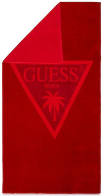 Guess Triangle Red Cotton Beach Towel 100x180cm