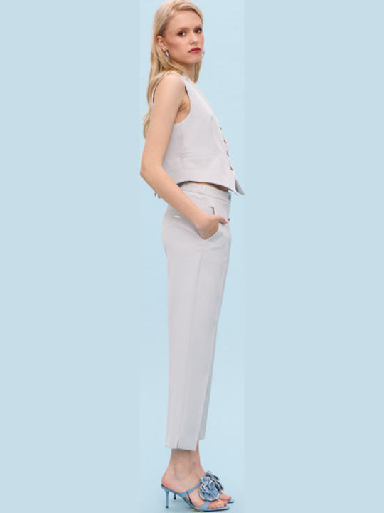 Women's Fabric Trousers with Elastic Coral