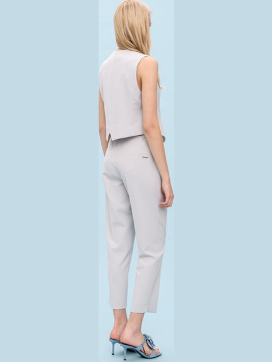 Women's Fabric Trousers with Elastic Coral