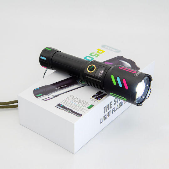Andowl Rechargeable Flashlight LED IP43 with Maximum Brightness 1000lm P50 Black