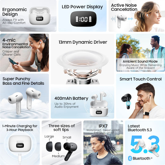 BlackView Airbuds 8 Bluetooth Handsfree Ακουστικά με Θήκη Φόρτισης Μαύρα
