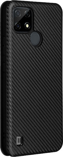 Carbon Fiber Texture Horizontal Buchen Sie Silikon / Kunststoff / Leder Schwarz (Realme C21)