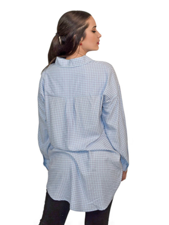 Morena Spain Women's Checked Long Sleeve Shirt Light Blue