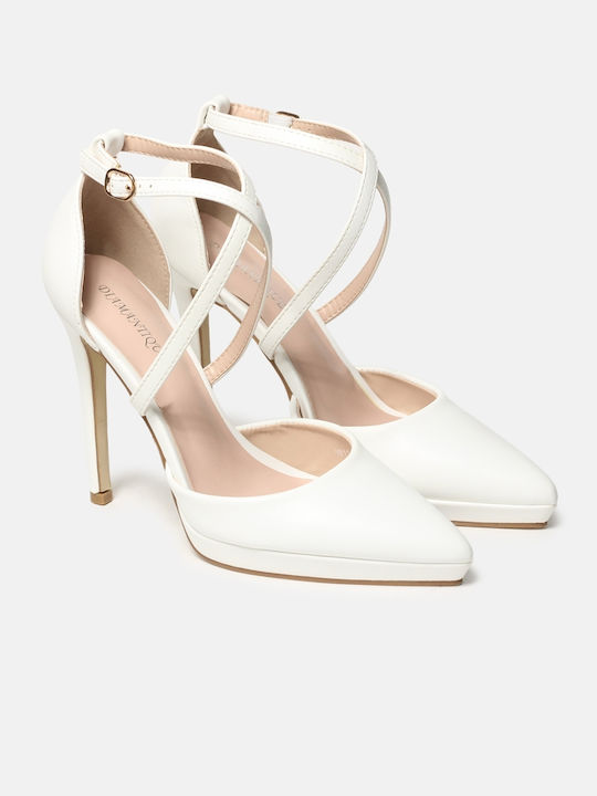 InShoes Pointed Toe White Heels with Strap