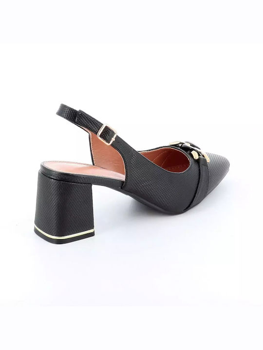 B-Soft Anatomic Pointed Toe Black Medium Heels with Strap