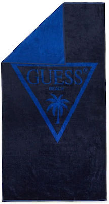 Guess Triangle Prosop de Plajă de Bumbac Albastru 100x180cm.