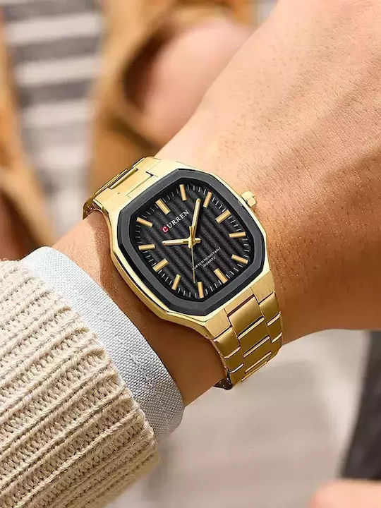 Curren Ανδρικό Ρολόι 37mm Μπαταρίας με Χρυσό Μεταλλικό Μπρασελέ