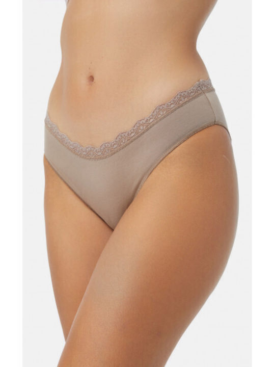 Minerva Fimelle Γυναικεία Slip 2Pack χωρίς Ραφές με Δαντέλα Mocha