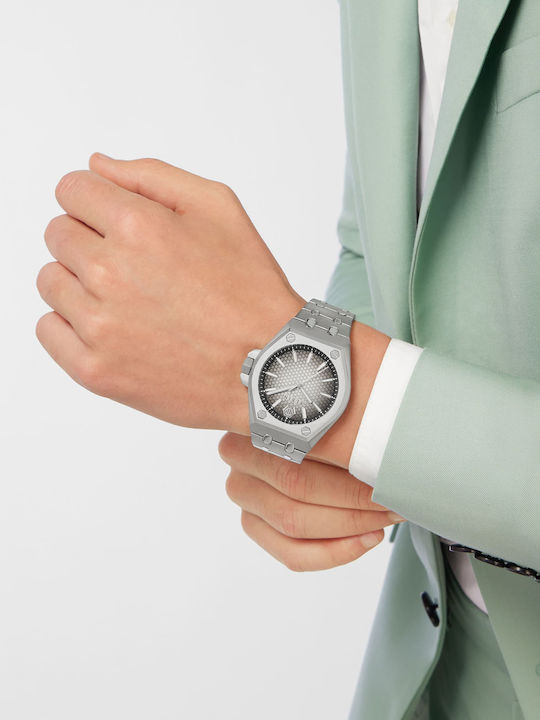 Philipp Plein Herrenuhr Batterie mit Silber Metallarmband