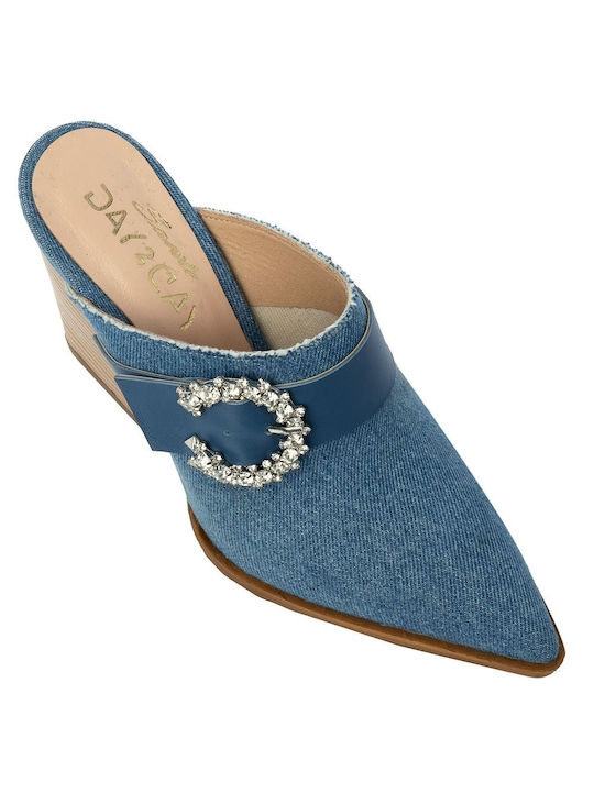 Sante Leder Mules mit Absatz in Blau Farbe