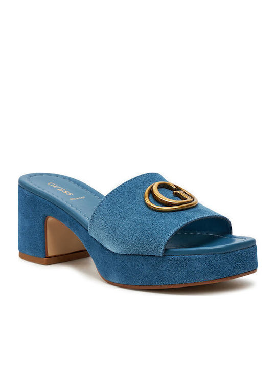 Suede Mule cu Gros cu gleznă înaltă Toc în Culoare Albastru