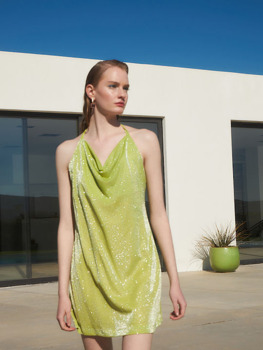 Sommer Mini Abend Kleid Drapierung Limette