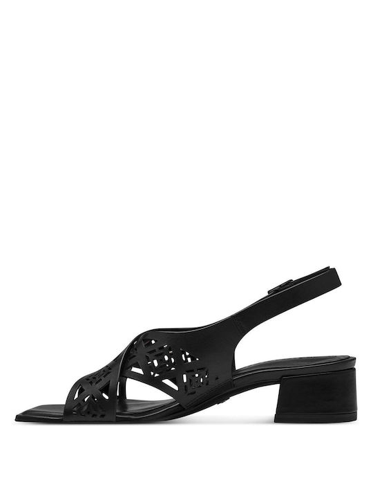 Tamaris Leather Women's Sandals Black with Low Heel