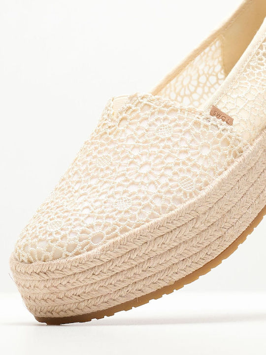 Toms Valencia Stoff Damen Espadrilles in Beige Farbe