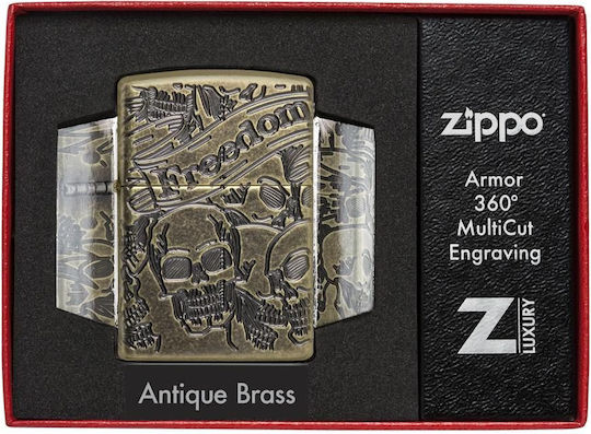 Zippo Armor Windproof Flame Lighter Freedom Skull